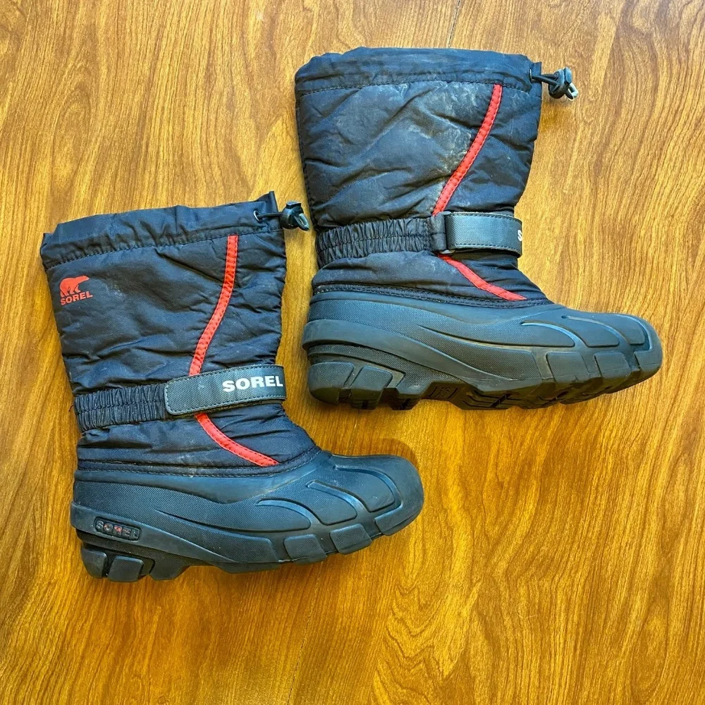 Sorel Kids Black Winter Rain & Snow Boots with Red Accents